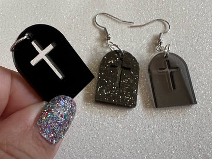 Grave Earrings: Laser Cut Acrylic Gravestones, Halloween, RIP, Cemetery, Death, Best Gifts for Her/Him/Them