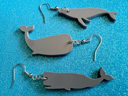 Gray Whale Earrings: Laser Cut Acrylic Whales, Simple Whale Outlines, Whale Silhouette, Aquarium, Ocean Animals, Best Gifts for Her/Him/Them