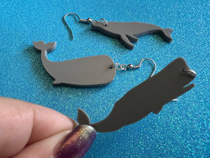 Gray Whale Earrings: Laser Cut Acrylic Whales, Simple Whale Outlines, Whale Silhouette, Aquarium, Ocean Animals, Best Gifts for Her/Him/Them