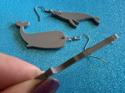 Gray Whale Earrings: Laser Cut Acrylic Whales, Simple Whale Outlines, Whale Silhouette, Aquarium, Ocean Animals, Best Gifts for Her/Him/Them