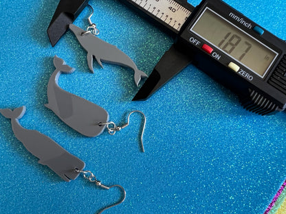 Gray Whale Earrings: Laser Cut Acrylic Whales, Simple Whale Outlines, Whale Silhouette, Aquarium, Ocean Animals, Best Gifts for Her/Him/Them