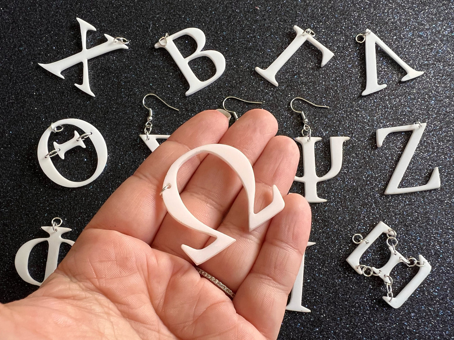 Greek Letter Earrings: Laser Cut Acrylic Letters, Greek Language, Words, Sorority, Fraternity, University, Graduate, Gifts for Her/Him/Them