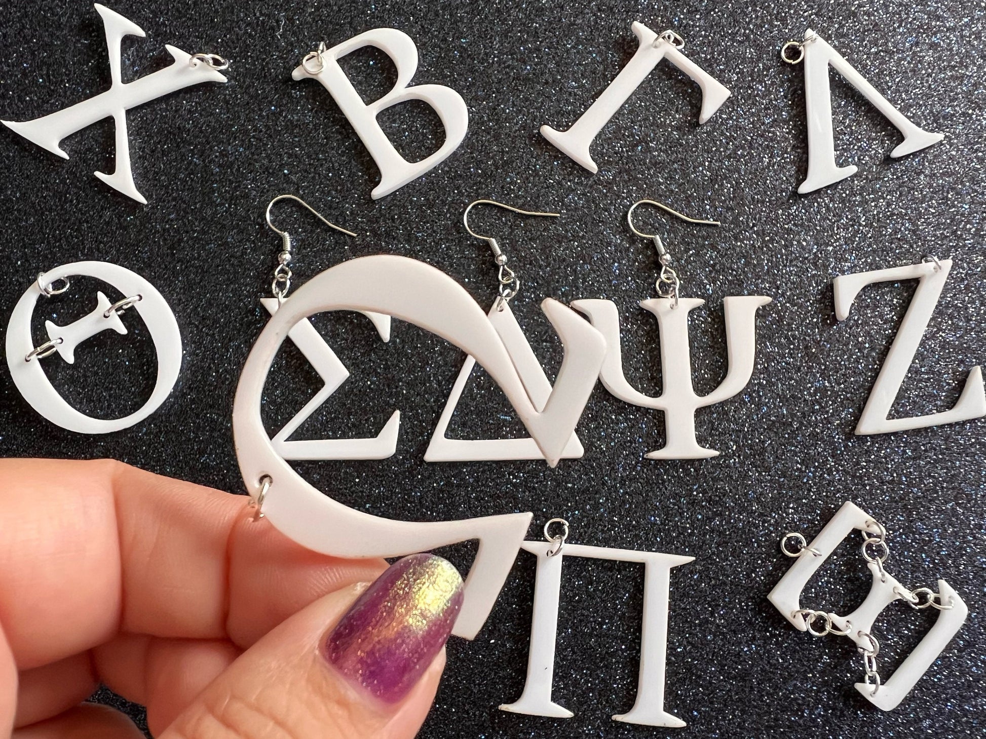 Greek Letter Earrings: Laser Cut Acrylic Letters, Greek Language, Words, Sorority, Fraternity, University, Graduate, Gifts for Her/Him/Them