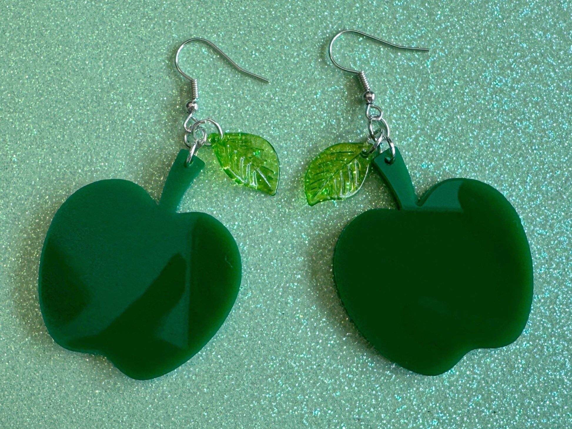 Green Apple Earrings: Laser Cut Acrylic Apples, Fruit, Fall, Food Earrings, Teacher Gift, Green Earrings, Best Gifts for Her/Him/Them