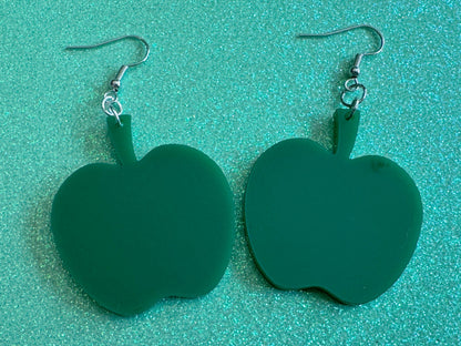Green Apple Earrings: Laser Cut Acrylic Apples, Fruit, Fall, Food Earrings, Teacher Gift, Green Earrings, Best Gifts for Her/Him/Them