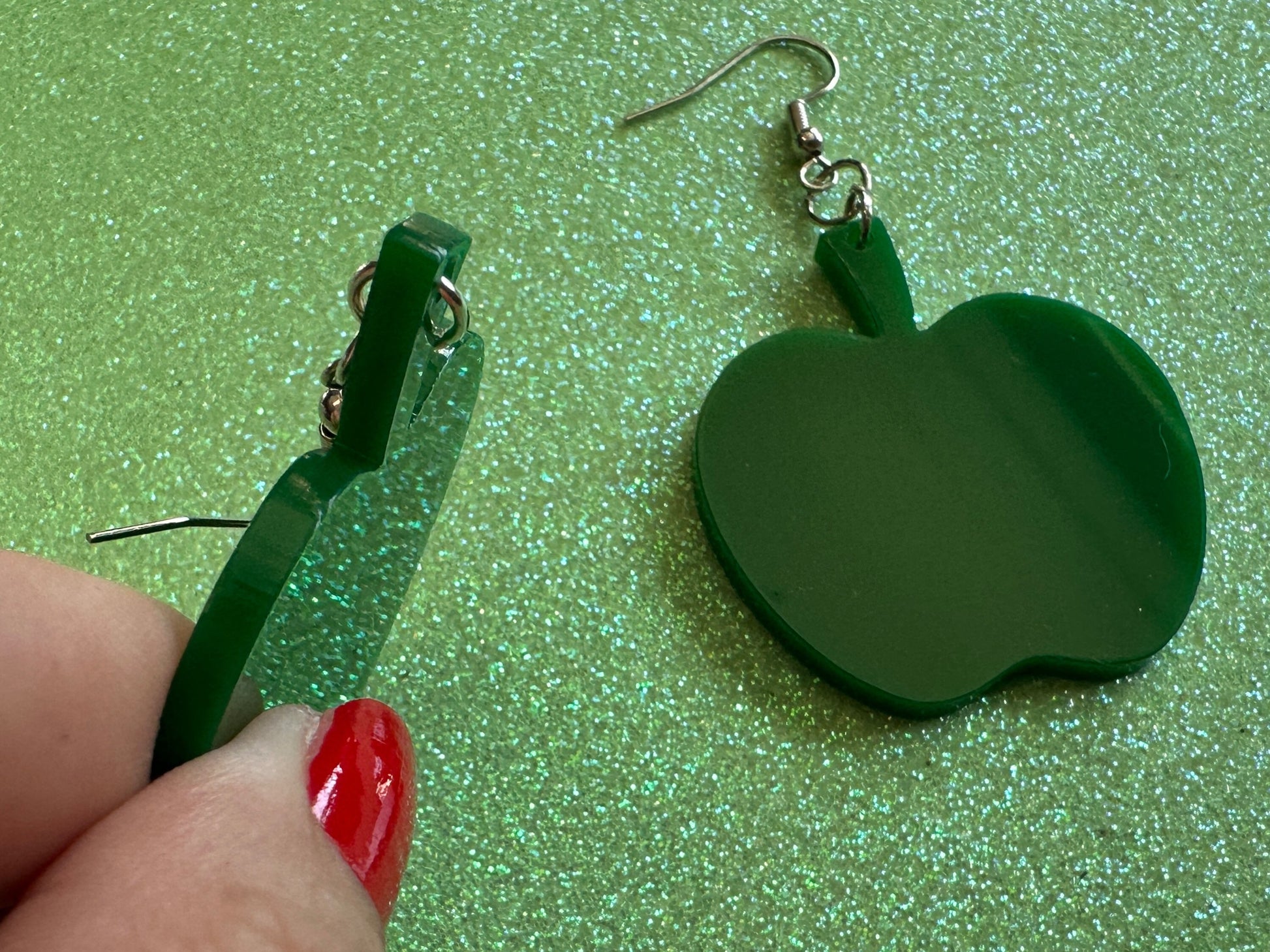 Green Apple Earrings: Laser Cut Acrylic Apples, Fruit, Fall, Food Earrings, Teacher Gift, Green Earrings, Best Gifts for Her/Him/Them