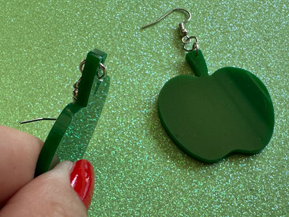 Green Apple Earrings: Laser Cut Acrylic Apples, Fruit, Fall, Food Earrings, Teacher Gift, Green Earrings, Best Gifts for Her/Him/Them