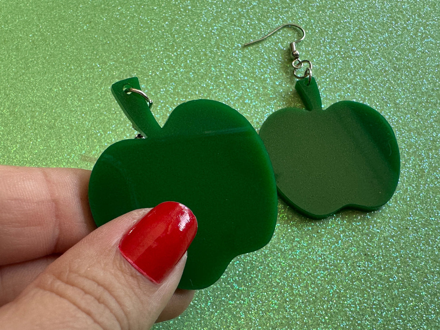 Green Apple Earrings: Laser Cut Acrylic Apples, Fruit, Fall, Food Earrings, Teacher Gift, Green Earrings, Best Gifts for Her/Him/Them