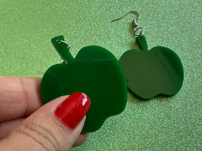 Green Apple Earrings: Laser Cut Acrylic Apples, Fruit, Fall, Food Earrings, Teacher Gift, Green Earrings, Best Gifts for Her/Him/Them