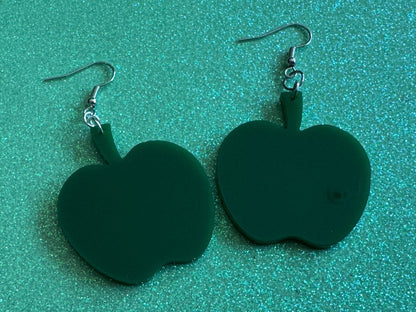 Green Apple Earrings: Laser Cut Acrylic Apples, Fruit, Fall, Food Earrings, Teacher Gift, Green Earrings, Best Gifts for Her/Him/Them