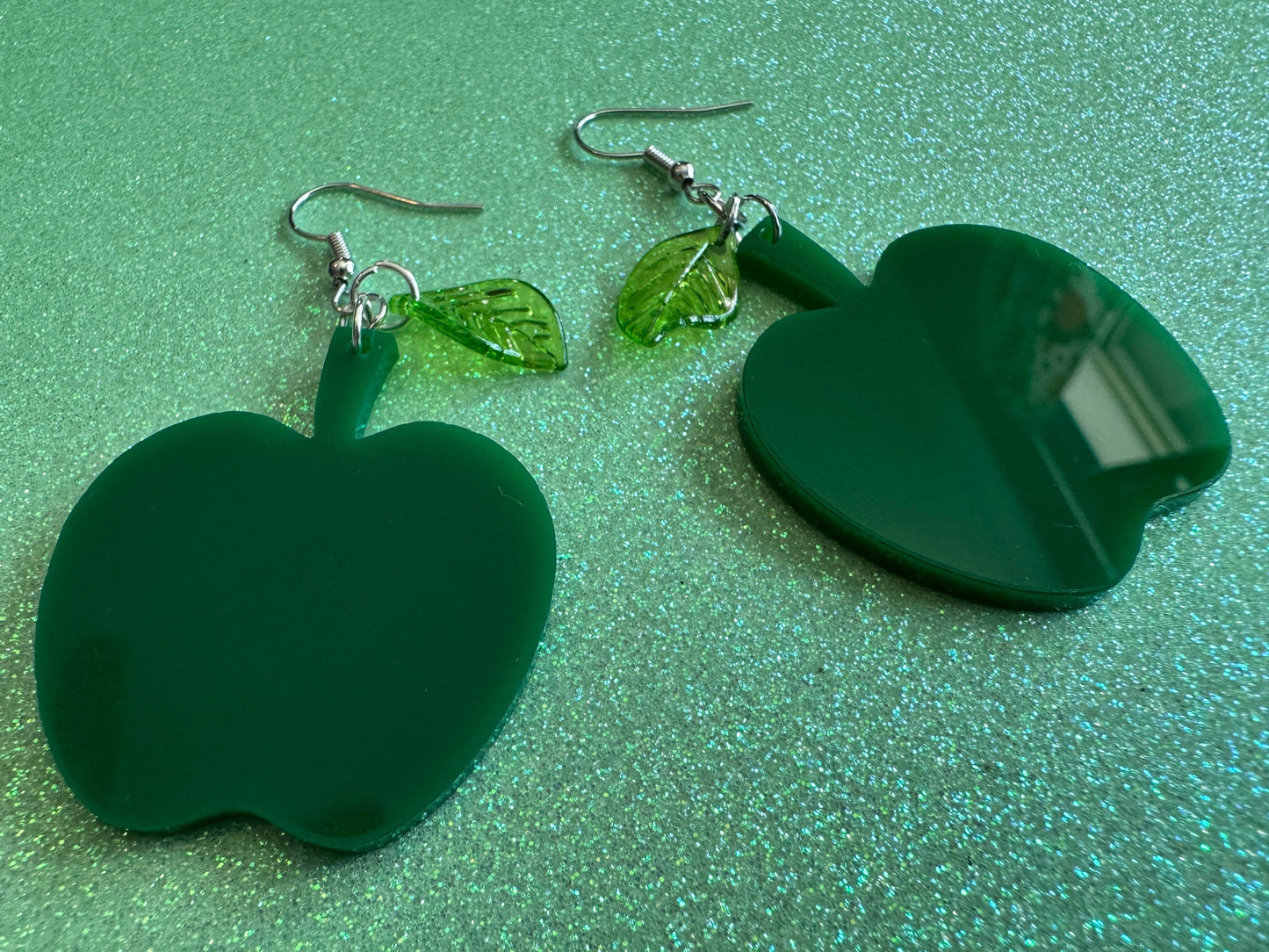 Green Apple Earrings: Laser Cut Acrylic Apples, Fruit, Fall, Food Earrings, Teacher Gift, Green Earrings, Best Gifts for Her/Him/Them