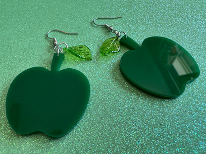 Green Apple Earrings: Laser Cut Acrylic Apples, Fruit, Fall, Food Earrings, Teacher Gift, Green Earrings, Best Gifts for Her/Him/Them