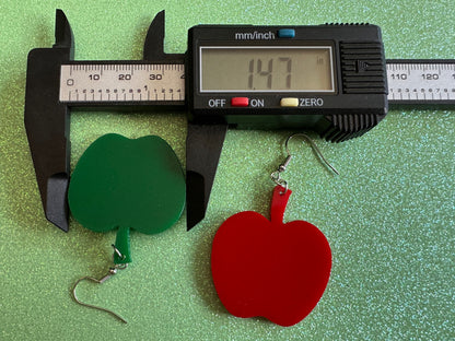 Green Apple Earrings: Laser Cut Acrylic Apples, Fruit, Fall, Food Earrings, Teacher Gift, Green Earrings, Best Gifts for Her/Him/Them
