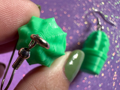 Green Cactus Earrings: 3D Printed Cacti Earrings, House Plants, Greenhouse, Succulents, Botany, Green Earrings, Gifts for Her/Him/Them