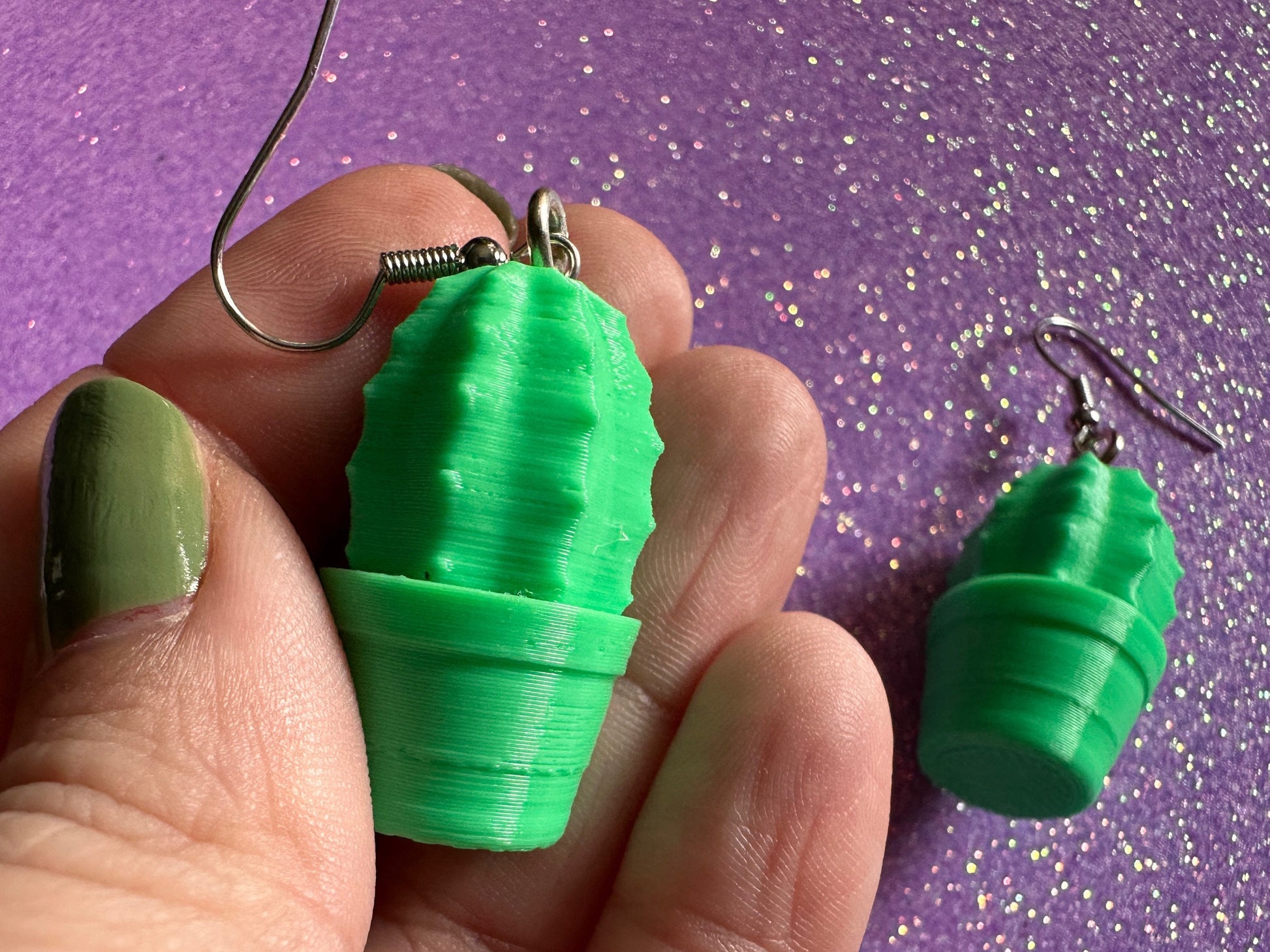 Green Cactus Earrings: 3D Printed Cacti Earrings, House Plants, Greenhouse, Succulents, Botany, Green Earrings, Gifts for Her/Him/Them