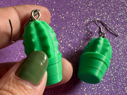 Green Cactus Earrings: 3D Printed Cacti Earrings, House Plants, Greenhouse, Succulents, Botany, Green Earrings, Gifts for Her/Him/Them