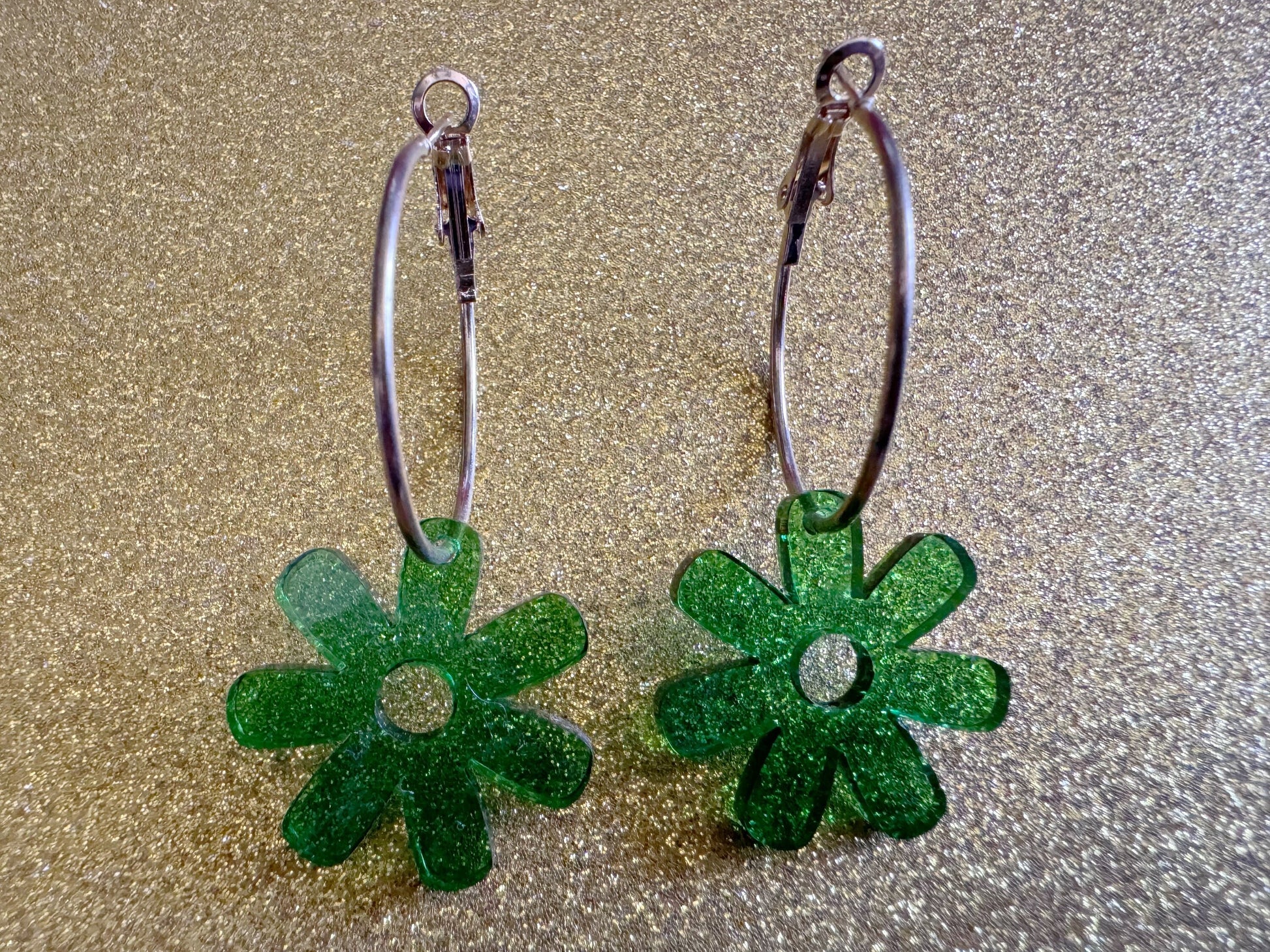 Green Flower Earrings: Laser Cut Acrylic Flowers on Loops, Floral, Flowers, Tropical, Botanical, Summer Vibes, Best Gifts for Her/Him/Them