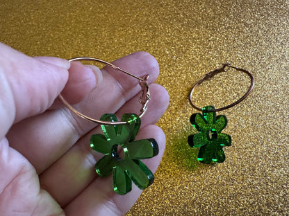 Green Flower Earrings: Laser Cut Acrylic Flowers on Loops, Floral, Flowers, Tropical, Botanical, Summer Vibes, Best Gifts for Her/Him/Them