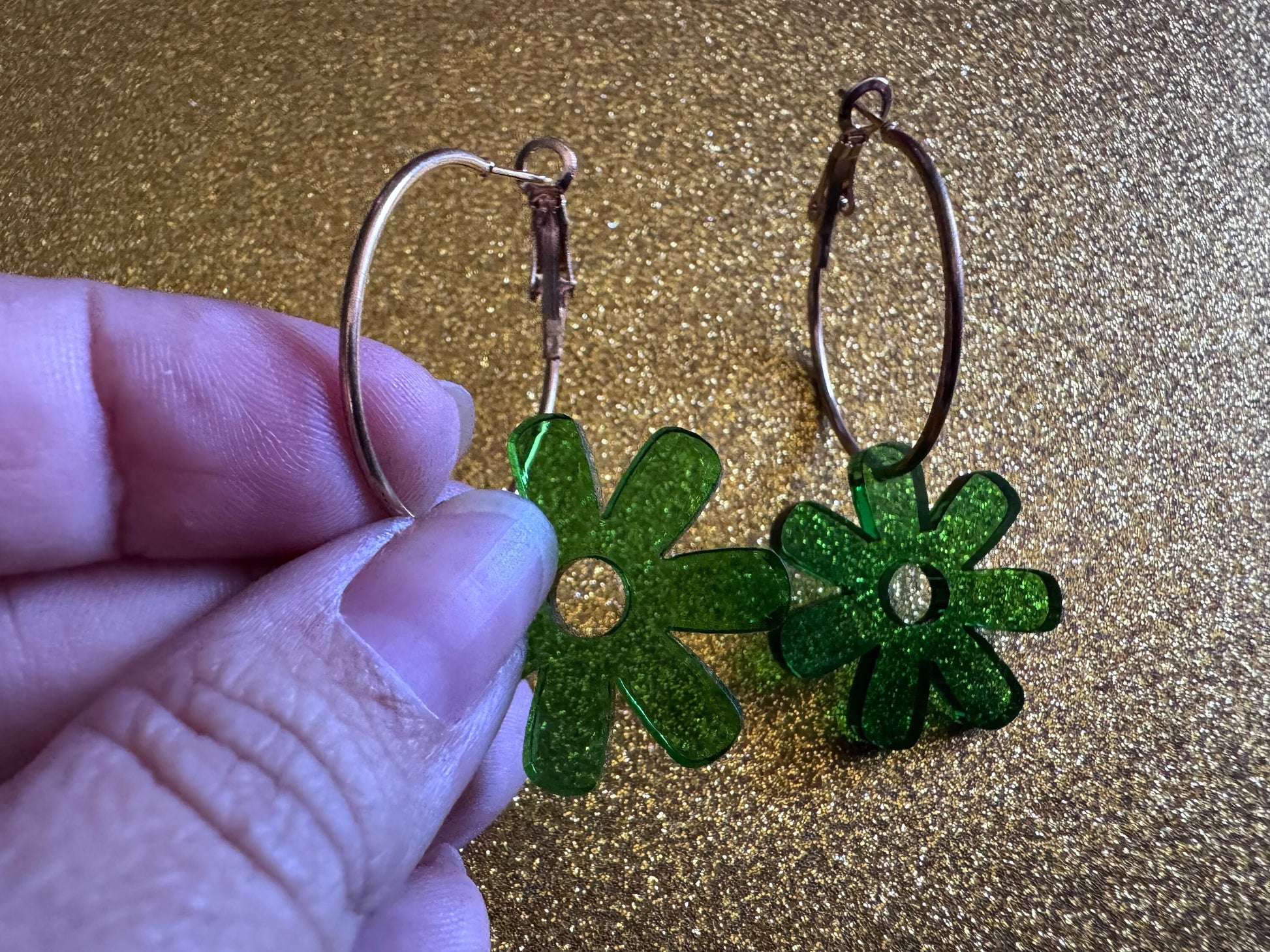 Green Flower Earrings: Laser Cut Acrylic Flowers on Loops, Floral, Flowers, Tropical, Botanical, Summer Vibes, Best Gifts for Her/Him/Them