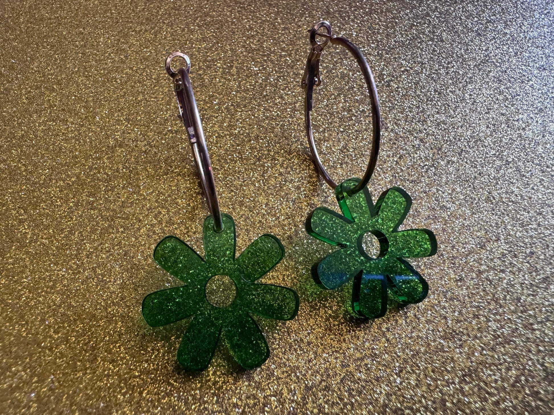 Green Flower Earrings: Laser Cut Acrylic Flowers on Loops, Floral, Flowers, Tropical, Botanical, Summer Vibes, Best Gifts for Her/Him/Them