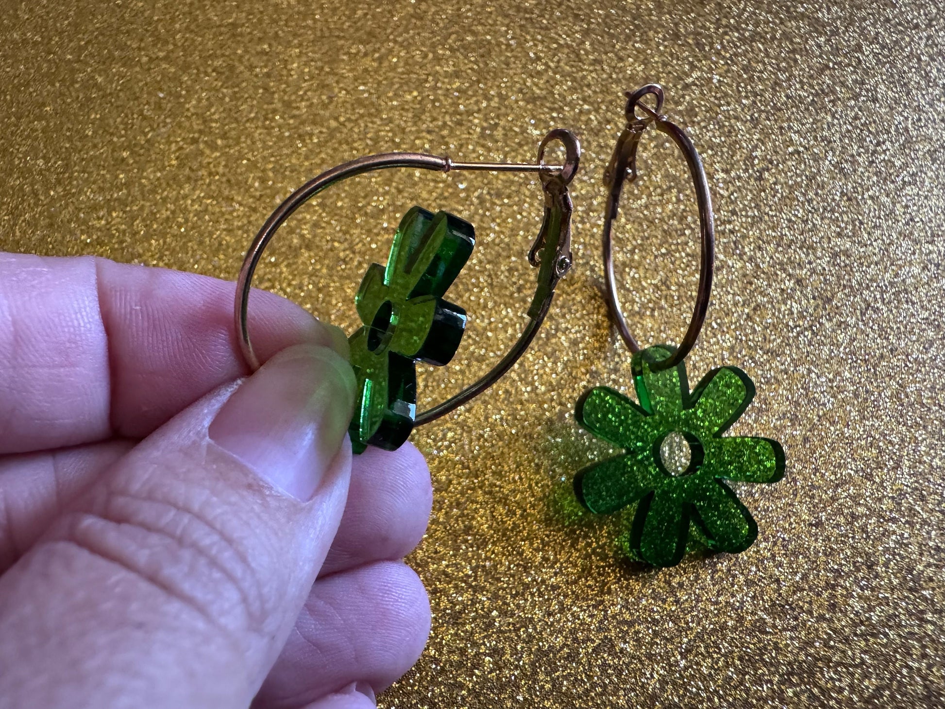 Green Flower Earrings: Laser Cut Acrylic Flowers on Loops, Floral, Flowers, Tropical, Botanical, Summer Vibes, Best Gifts for Her/Him/Them
