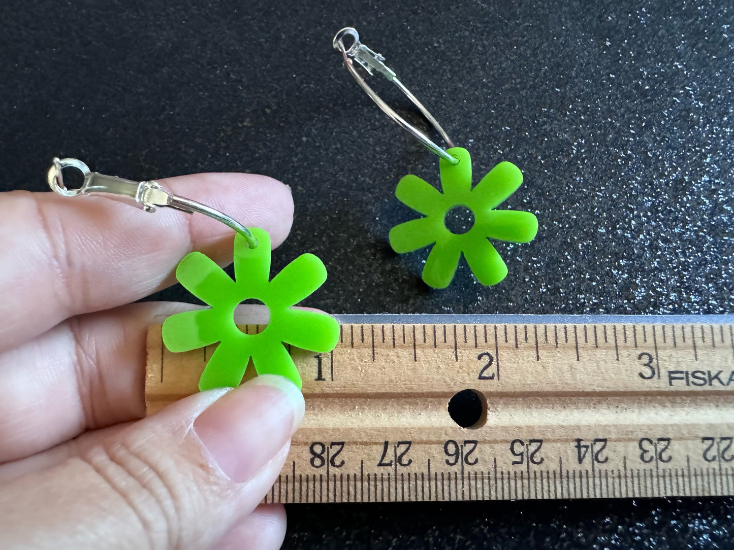 Green Flower Earrings: Laser Cut Acrylic Flowers on Loops, Floral, Flowers, Tropical, Botanical, Summer Vibes, Best Gifts for Her/Him/Them