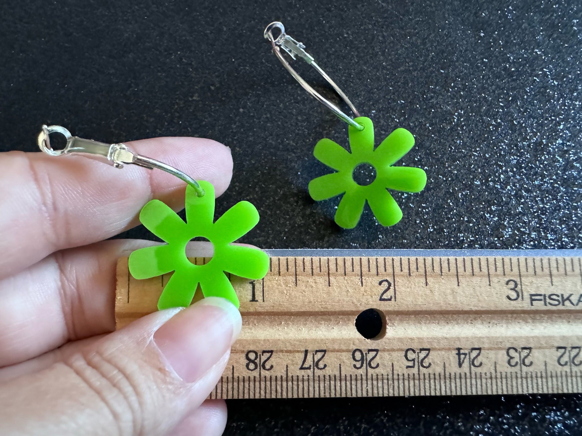Green Flower Earrings: Laser Cut Acrylic Flowers on Loops, Floral, Flowers, Tropical, Botanical, Summer Vibes, Best Gifts for Her/Him/Them