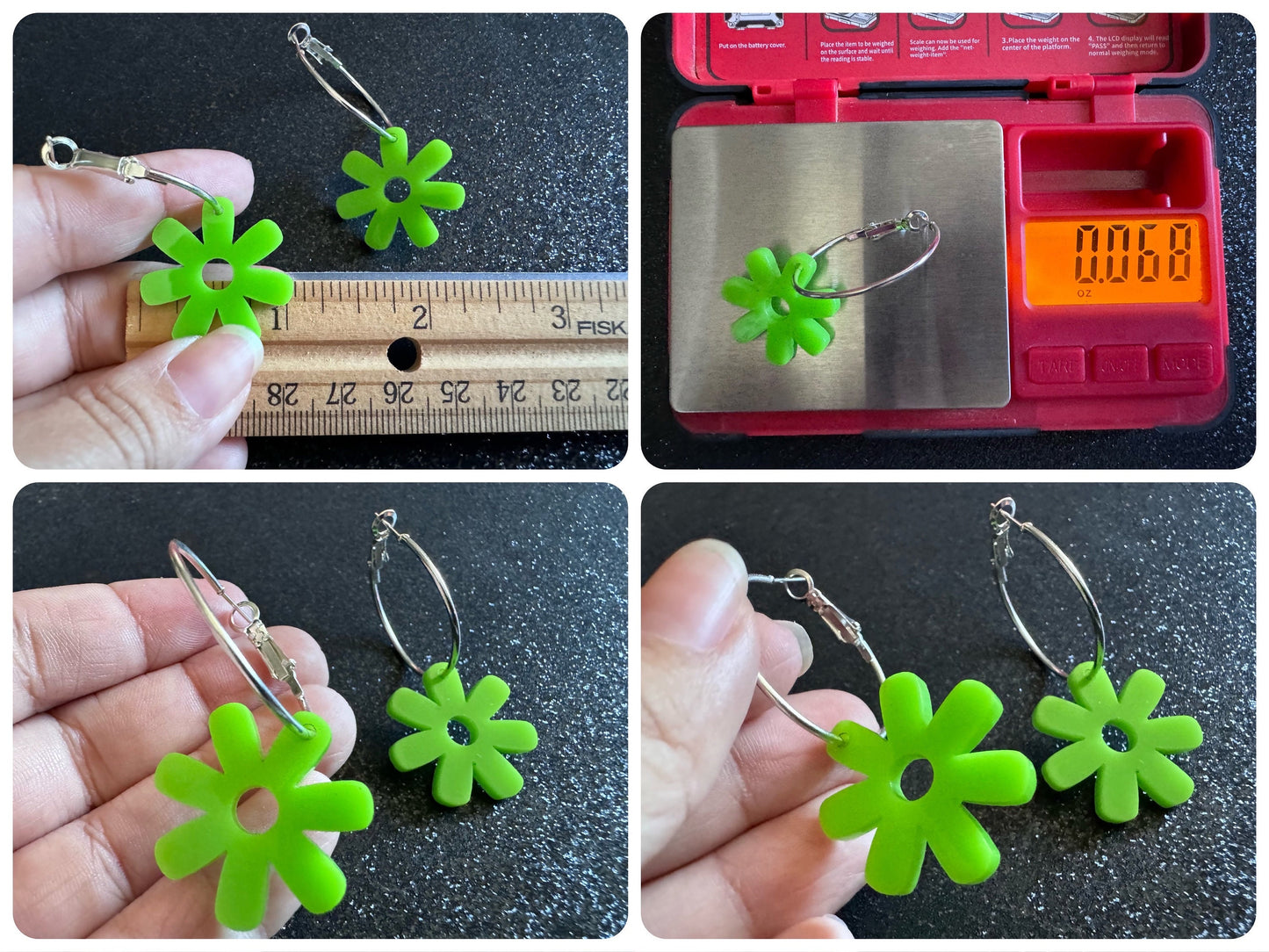 Green Flower Earrings: Laser Cut Acrylic Flowers on Loops, Floral, Flowers, Tropical, Botanical, Summer Vibes, Best Gifts for Her/Him/Them