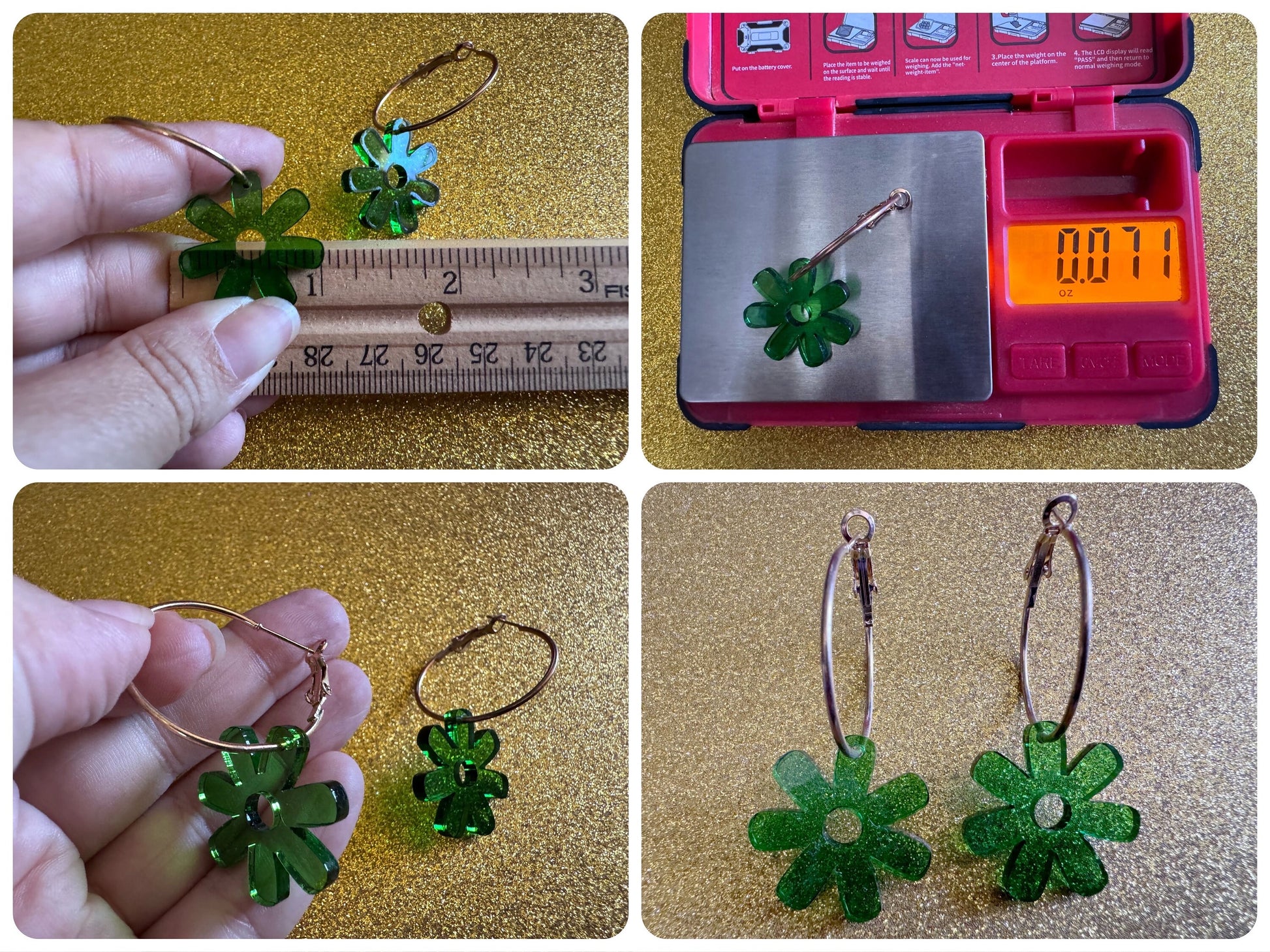 Green Flower Earrings: Laser Cut Acrylic Flowers on Loops, Floral, Flowers, Tropical, Botanical, Summer Vibes, Best Gifts for Her/Him/Them