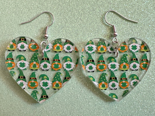 Green Gnome Earrings: Laser Cut Acrylic Gnomes, St. Patrick's Day, Green Earrings, Leprechaun, Four Leaf Clover, Best Gifts for Her/Him/Them