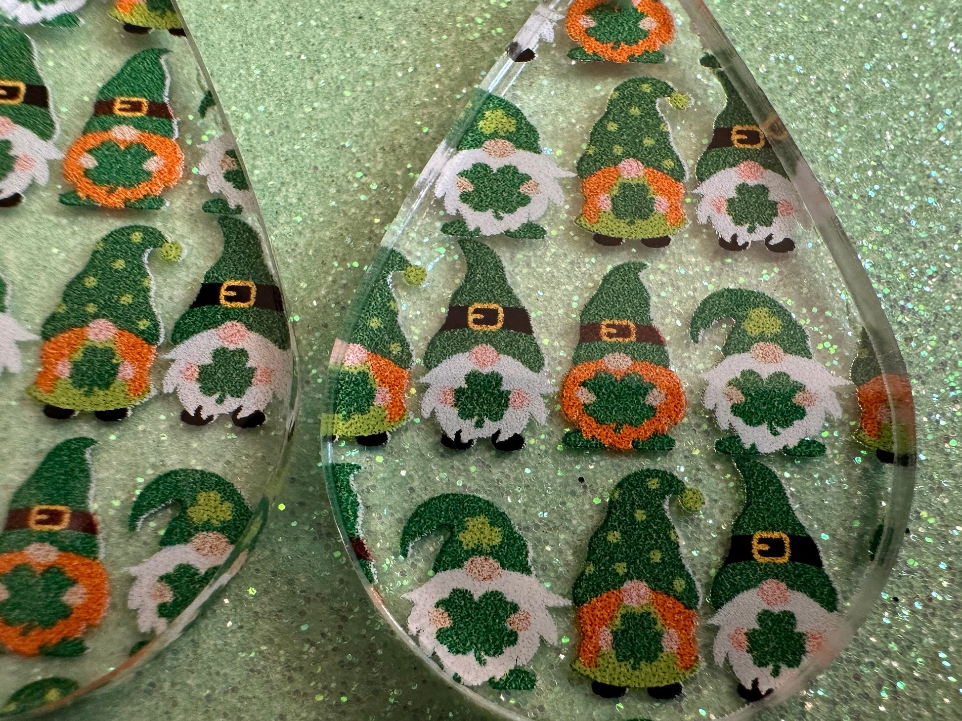 Green Gnome Earrings: Laser Cut Acrylic Gnomes, St. Patrick's Day, Green Earrings, Leprechaun, Four Leaf Clover, Best Gifts for Her/Him/Them