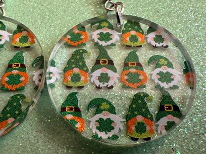 Green Gnome Earrings: Laser Cut Acrylic Gnomes, St. Patrick's Day, Green Earrings, Leprechaun, Four Leaf Clover, Best Gifts for Her/Him/Them