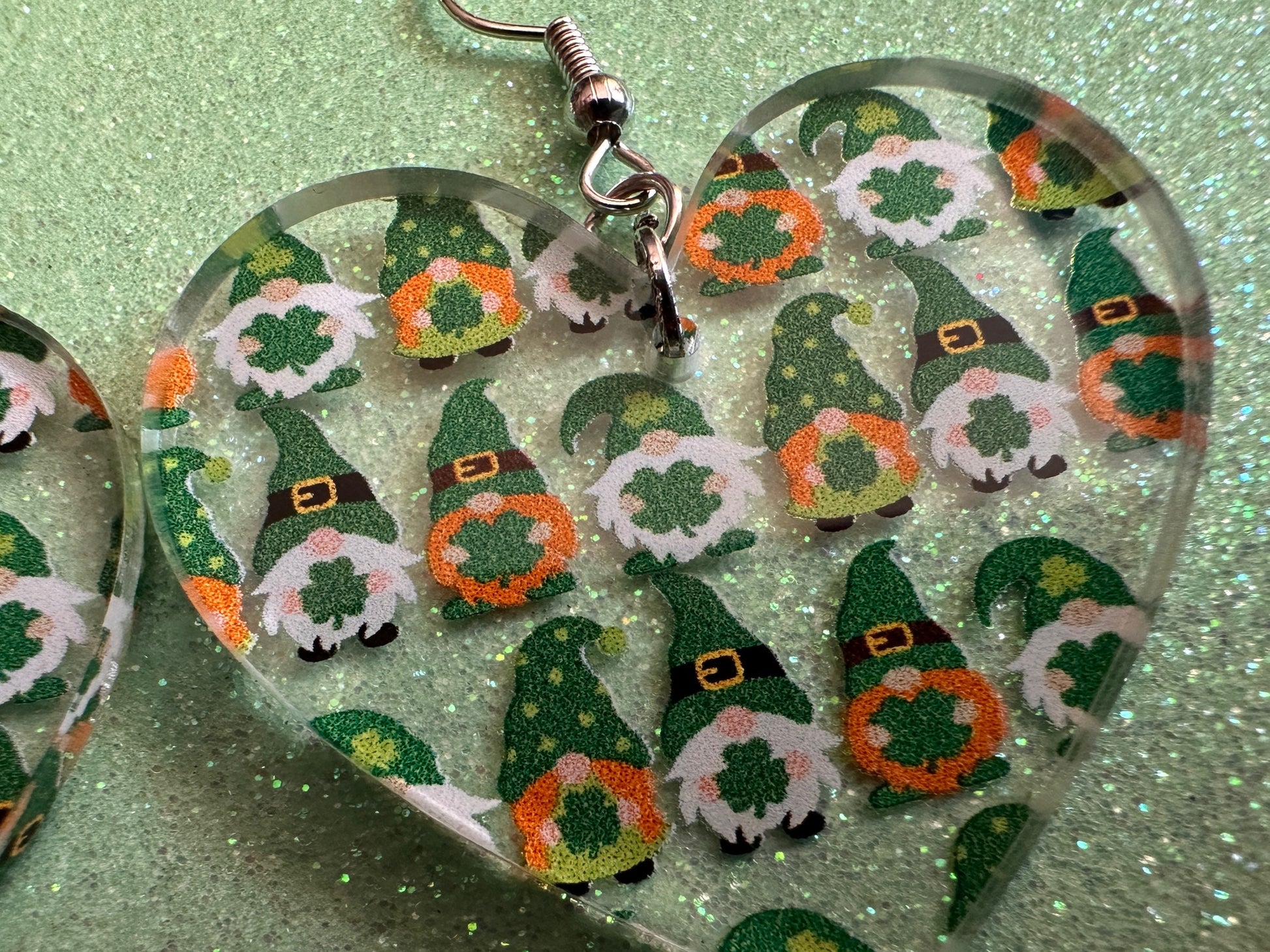 Green Gnome Earrings: Laser Cut Acrylic Gnomes, St. Patrick's Day, Green Earrings, Leprechaun, Four Leaf Clover, Best Gifts for Her/Him/Them