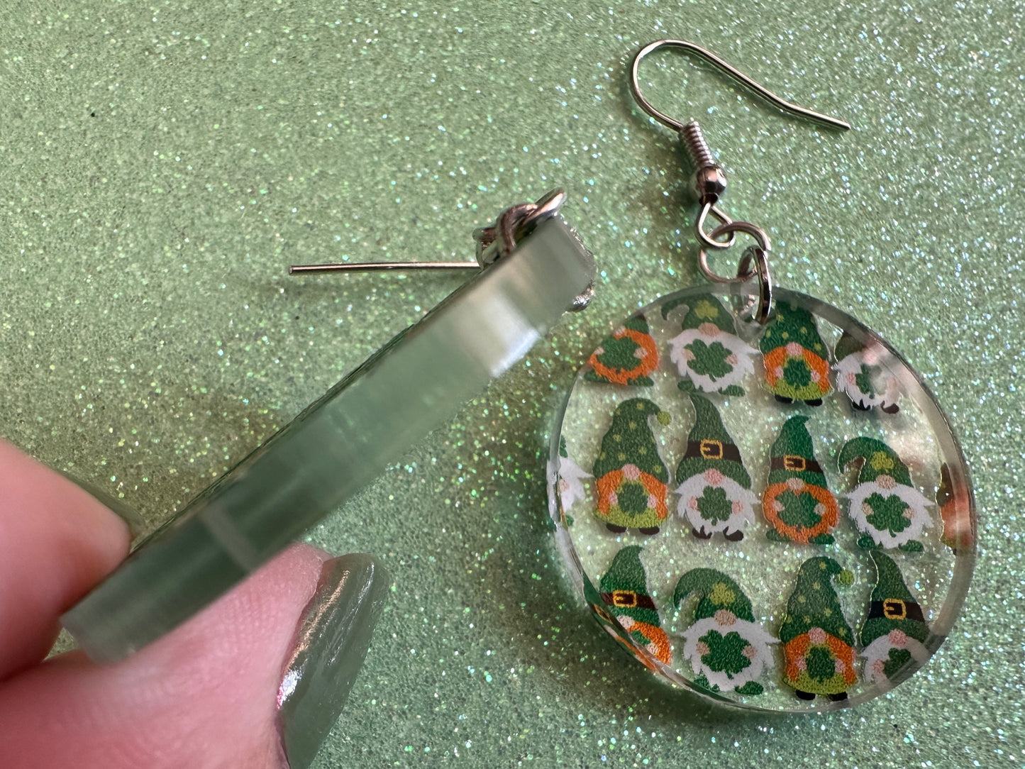 Green Gnome Earrings: Laser Cut Acrylic Gnomes, St. Patrick's Day, Green Earrings, Leprechaun, Four Leaf Clover, Best Gifts for Her/Him/Them