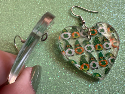 Green Gnome Earrings: Laser Cut Acrylic Gnomes, St. Patrick's Day, Green Earrings, Leprechaun, Four Leaf Clover, Best Gifts for Her/Him/Them
