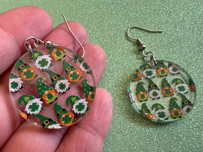 Green Gnome Earrings: Laser Cut Acrylic Gnomes, St. Patrick's Day, Green Earrings, Leprechaun, Four Leaf Clover, Best Gifts for Her/Him/Them