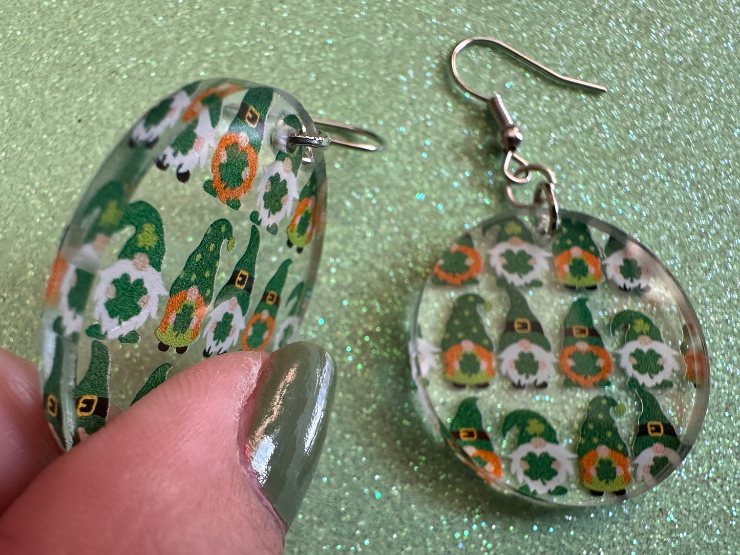 Green Gnome Earrings: Laser Cut Acrylic Gnomes, St. Patrick's Day, Green Earrings, Leprechaun, Four Leaf Clover, Best Gifts for Her/Him/Them