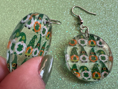 Green Gnome Earrings: Laser Cut Acrylic Gnomes, St. Patrick's Day, Green Earrings, Leprechaun, Four Leaf Clover, Best Gifts for Her/Him/Them