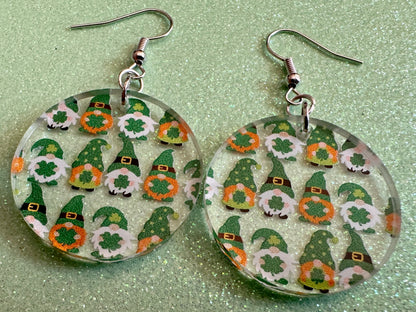 Green Gnome Earrings: Laser Cut Acrylic Gnomes, St. Patrick's Day, Green Earrings, Leprechaun, Four Leaf Clover, Best Gifts for Her/Him/Them
