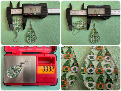 Green Gnome Earrings: Laser Cut Acrylic Gnomes, St. Patrick's Day, Green Earrings, Leprechaun, Four Leaf Clover, Best Gifts for Her/Him/Them