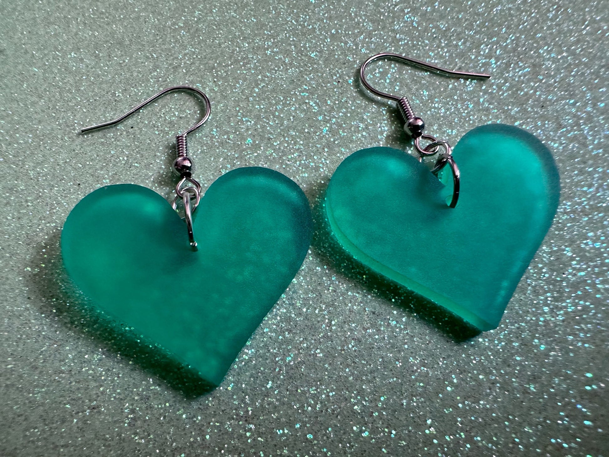 Green Heart Earrings: Laser Cut Acrylic Hearts, Love, Valentines Day, Anniversary, Marriage, Partner, Vday, Best Gifts for Her/Him/Them