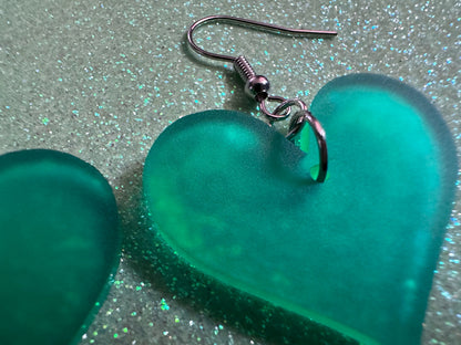 Green Heart Earrings: Laser Cut Acrylic Hearts, Love, Valentines Day, Anniversary, Marriage, Partner, Vday, Best Gifts for Her/Him/Them