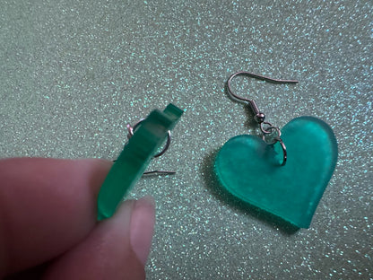 Green Heart Earrings: Laser Cut Acrylic Hearts, Love, Valentines Day, Anniversary, Marriage, Partner, Vday, Best Gifts for Her/Him/Them