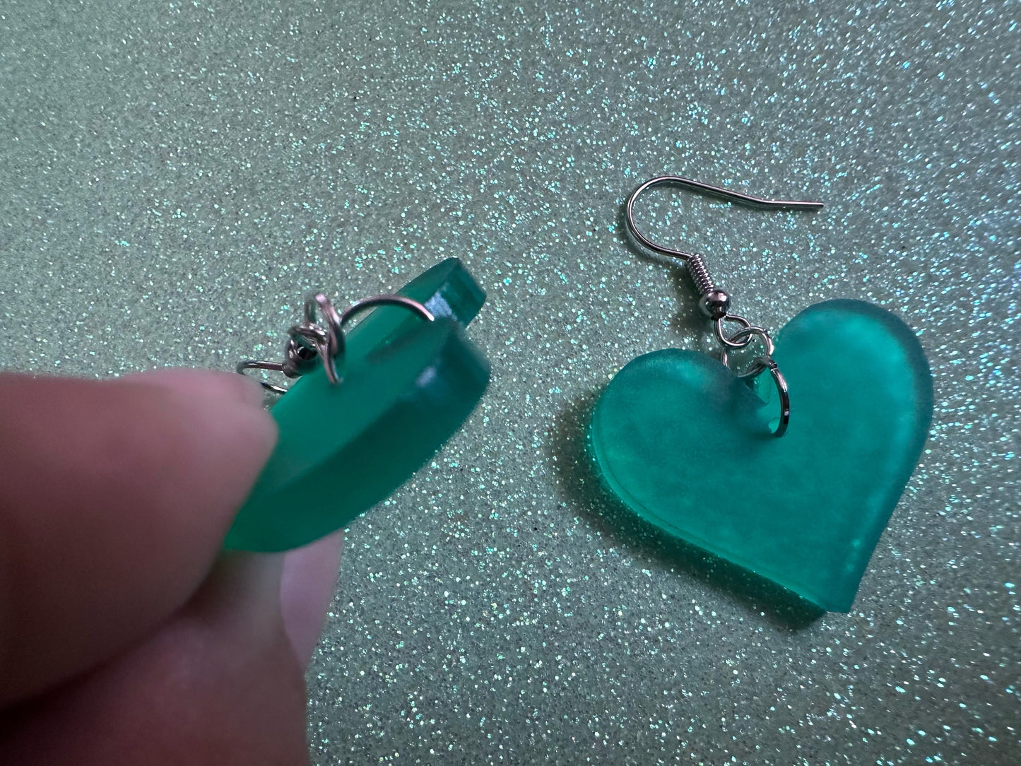 Green Heart Earrings: Laser Cut Acrylic Hearts, Love, Valentines Day, Anniversary, Marriage, Partner, Vday, Best Gifts for Her/Him/Them