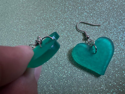 Green Heart Earrings: Laser Cut Acrylic Hearts, Love, Valentines Day, Anniversary, Marriage, Partner, Vday, Best Gifts for Her/Him/Them