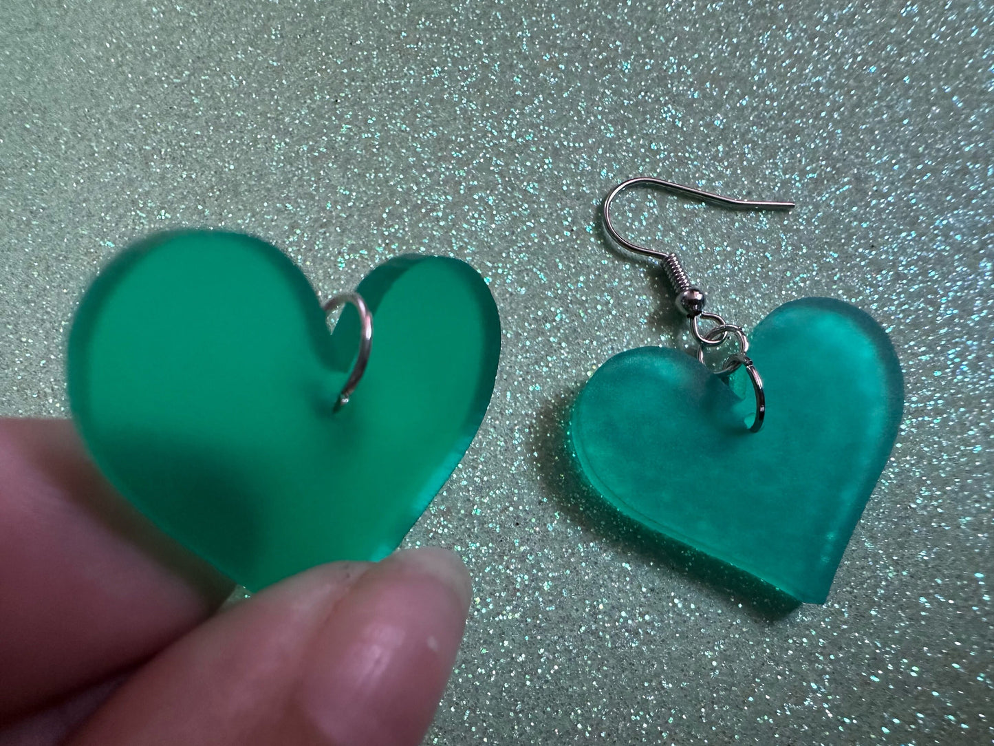 Green Heart Earrings: Laser Cut Acrylic Hearts, Love, Valentines Day, Anniversary, Marriage, Partner, Vday, Best Gifts for Her/Him/Them