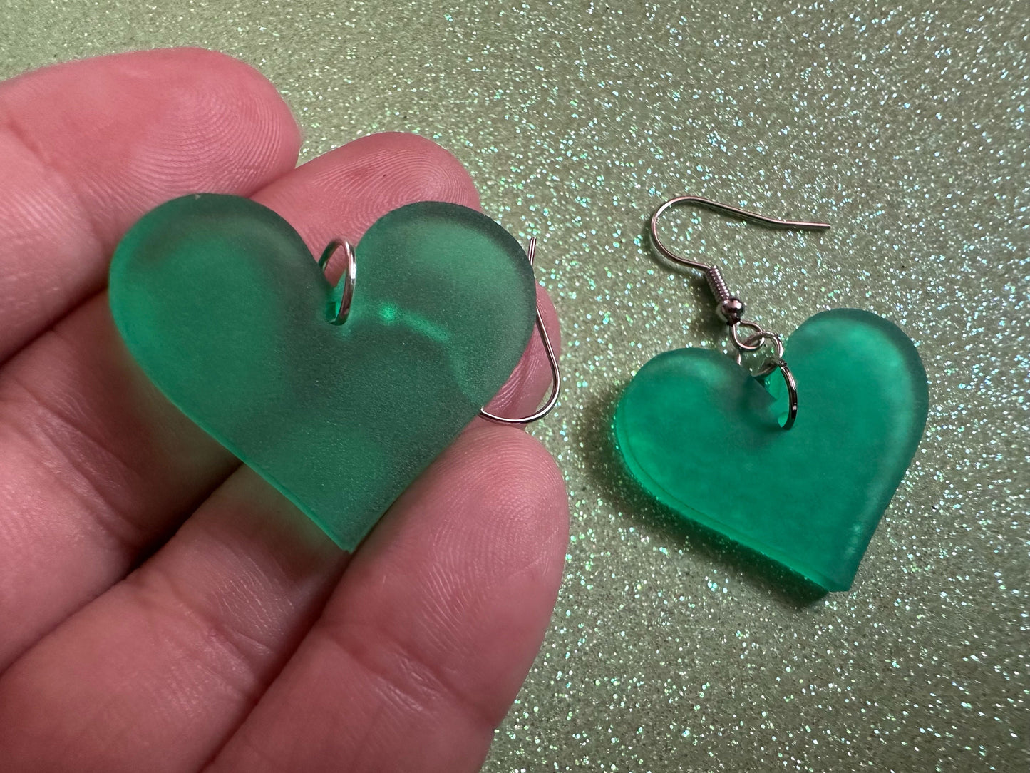 Green Heart Earrings: Laser Cut Acrylic Hearts, Love, Valentines Day, Anniversary, Marriage, Partner, Vday, Best Gifts for Her/Him/Them