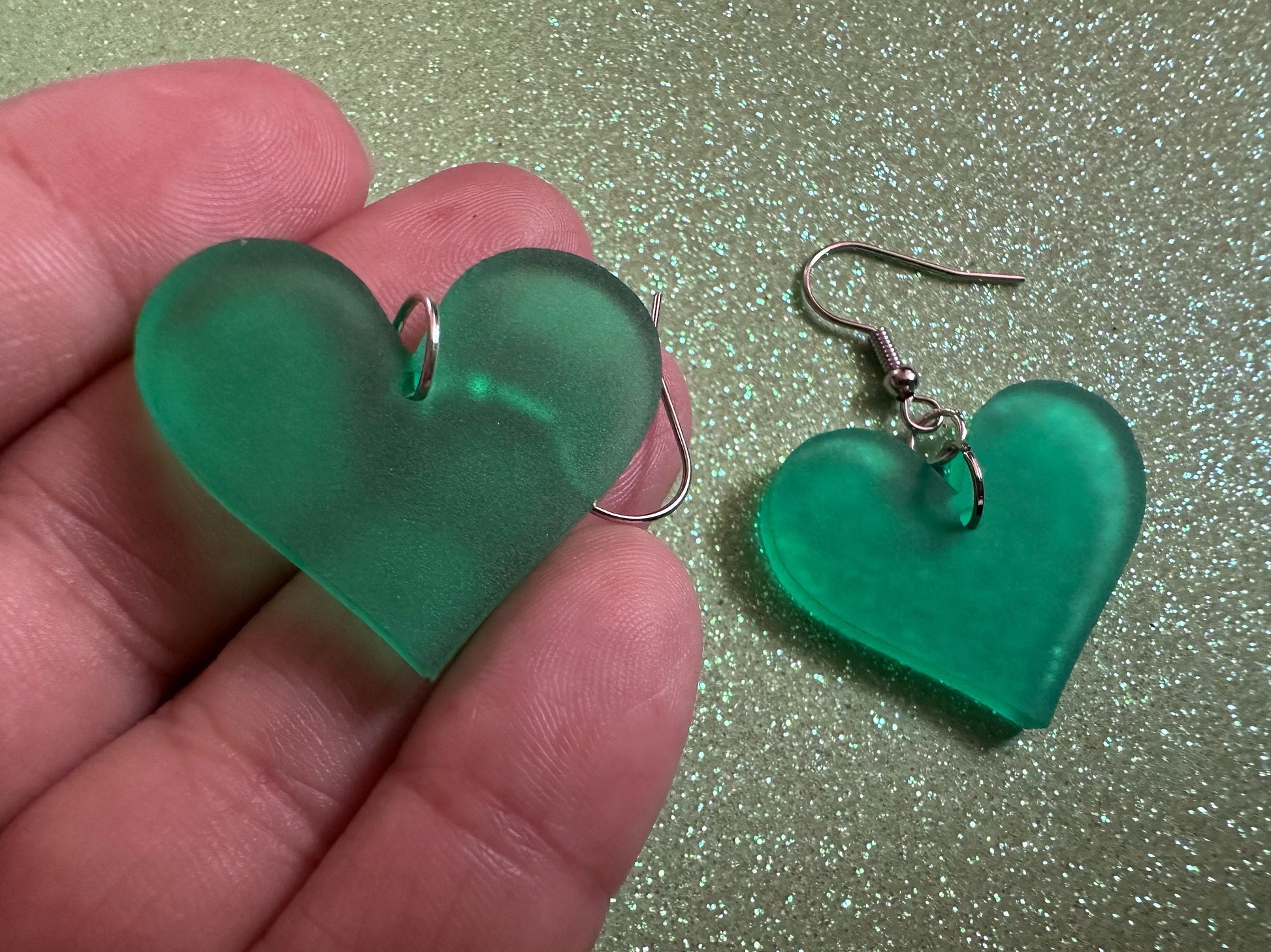 Green Heart Earrings: Laser Cut Acrylic Hearts, Love, Valentines Day, Anniversary, Marriage, Partner, Vday, Best Gifts for Her/Him/Them