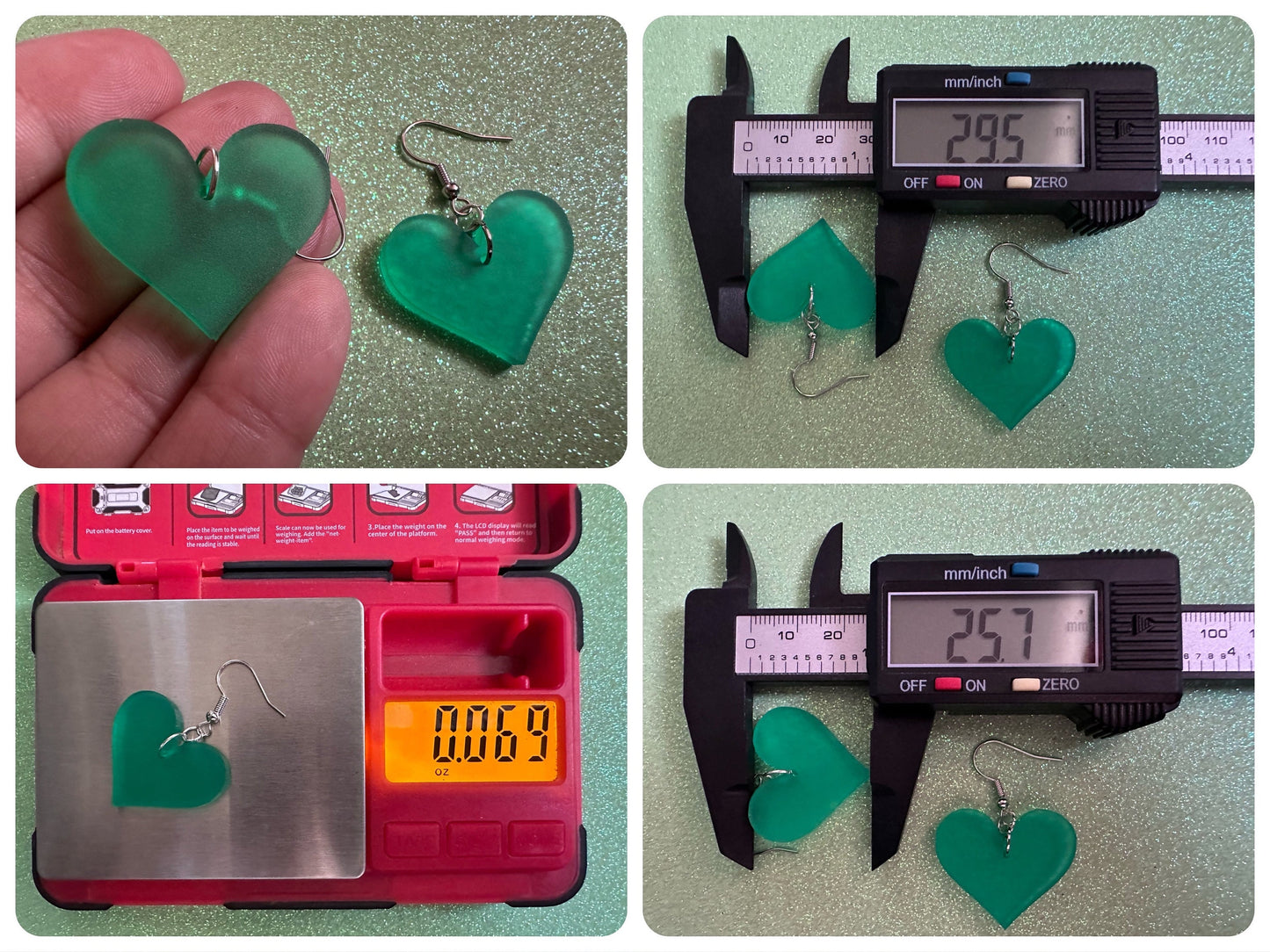 Green Heart Earrings: Laser Cut Acrylic Hearts, Love, Valentines Day, Anniversary, Marriage, Partner, Vday, Best Gifts for Her/Him/Them