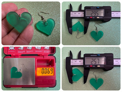 Green Heart Earrings: Laser Cut Acrylic Hearts, Love, Valentines Day, Anniversary, Marriage, Partner, Vday, Best Gifts for Her/Him/Them